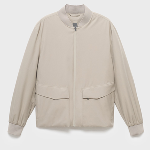 Chaqueta de bombardero con cremallera sólida y cuello vuelto de otoño vintage con tela peinada y servicio OEM - Product Image 6