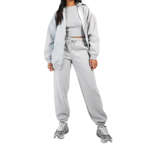Zip up Jogging Hoodie Set Solid Joggers Pantalones Mujeres 2 piezas Set Logotipo personalizado Fleece Zip up Hoodies Pantalones de chándal Nuevo chándal - Product Image 1
