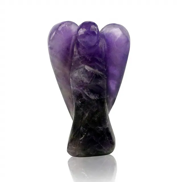 Atacado Natural gemstone Ametista 1 polegada Esculpida Handmade cristal anjo cristal cura anjos de pedra para venda