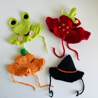 Gorro de ganchillo para gato, disfraz de gato espeluznante, gorro de punto con trenza para Halloween, sombrero de bruja hecho a mano con orificios para las orejas, gorro de ganchillo para mascotas con hilo no tóxico