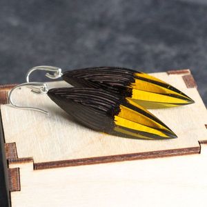 2024 chaud noir blanc et feuille d'or résine coeur et géométrique boucles d'oreilles en bois carré et rond ange Style boucles d'oreilles goutte - Product Image 6