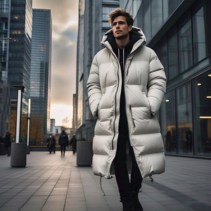 OEM largo Puffer burbuja Chaqueta larga abrigo hombres a prueba de viento cremallera con capucha acolchado abrigo largo chaqueta de los hombres - Product Image 4