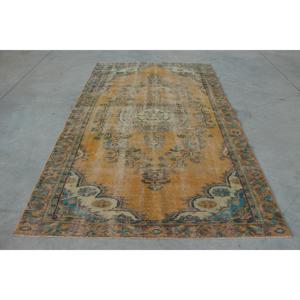 5.6x9.2 ft Rug, Vintage Turkish Large Rug, <b>Yellow</b> <b>Wool</b> Rug - Product Image 1