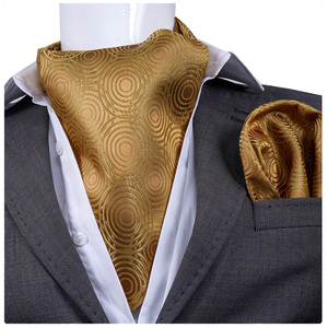 Ensemble de foulards Ascot Exve Exclusive Designer, formel, durable, quatre saisons, en forme de carré géométrique doré, en soie d'origine turque - Product Image 1