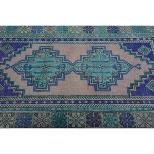 Alfombra de lana turca Vintage de 3,7x6 pies, diseño de retazos de felpa hecho a mano, clásico, azul, púrpura para adolescentes, respaldo de látex para sala de estar - Product Image 5