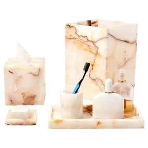 Ensemble de salle de bain en résine élégante organisateur de vanité de qualité supérieure porte-savon porte-brosse à dents plateau de gobelet accessoires de salle de bain à la maison moderne - Product Image 5