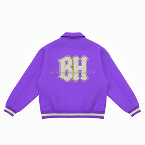 Veste universitaire Premium 350 GSM mélange de laine tissu doux au toucher couleur violette Logo personnalisé Chenille broderie vestes universitaires pour femmes - Product Image 2