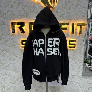 Rexfit Mens Distressed Zip Up Hoodie with <b>Chest</b> Embroidery | Contrast Sleeve Streetwear Hoodie | Casual Fashion Zipper Hoodie - Product Image 1