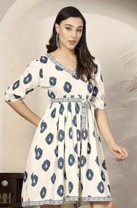 Top Quality Bohemian Printed Puff Sleeve Fit & Flare <b>Dress</b> Stylish Printed Design Women's <b>Dress</b> For Party Wear - Product Image 3