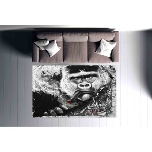 Alfombra con estampado de gorila fumando: alfombra antideslizante vibrante para decoración del hogar, alfombra delgada no tejida - Product Image 2