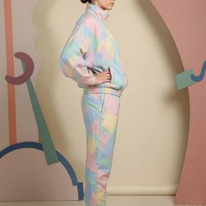 Vintage 80s 90s Style Shell Suit Tracksuit <b>Women</b> Crinkled Cotton Solid Batwing Sleeve Windbreaker Set Knee Short Streetwear - Product Image 3