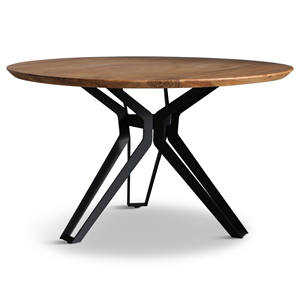 Juego de Mesa de Comedor Redonda de Madera de Mango Maciza con Patas Plegables de Metal Negro, Hecho a Mano, para Exteriores, Hoteles, Hogar y Restaurantes - Product Image 2