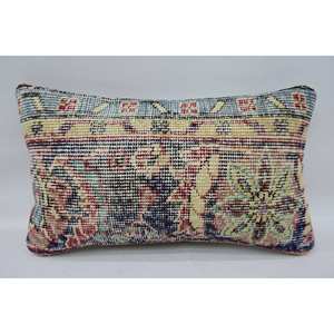 Coussin de Bohème Multicolore en Laine Kantha 12x20 Tissé avec un Imprimé Floral Brodé Vintage Coussin Décoratif Floral - Product Image 1