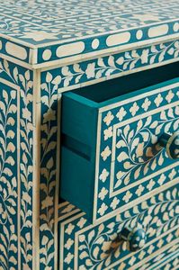 Incrustation d'os artisanat tradition personnalisée et florale Table de chevet armoire incrustation d'os Table noire meubles de salon d'Inde - Product Image 4