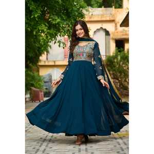 คอลเลคชั่นปี 2025 ชุดปาร์ตี้ทันสมัย ชุดเลเฮนกาโชลีแบบปลอมลายดอกไม้ พร้อมผ้าคลุมไหล่ ประดับเลื่อม ปักดิ้นหลายเส้น งานปักอินเดียแบบเร็ว - Product Image 1