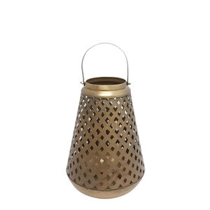 Set of 3 Iron Lantern With Handle Burn Brass <b>Colour</b> Medium Size <b>Candle</b> Stand and <b>Candle</b> <b>Pillar</b> Holder for Home Decoration - Product Image 6