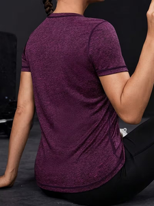 Camiseta Elegante Casual para Mujer, Cuello Redondo, Tejido de Punto con Mezcla de Spandex, Color Sólido, Corte Ajustado, Transpirable, para Verano, Bangladesh - Product Image 2