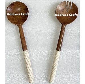 Bois et résine Artware salade service cuillère fourchette ensemble écologique salade serveur couverts et serveur vaisselle fabriqué à la main cuillère ensemble - Product Image 2