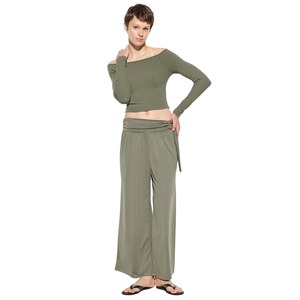Colección de Pantalones Tejidos Transpirables de Cintura Alta para Mujer - Estilo Casual Clásico, Corte Ancho, Lavado de Color, Talla XL para Oficina, Verano - Product Image 2