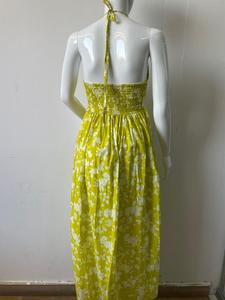 Taylor verde lima estampado Floral Strappy Empire vestido 100% algodón texturizado escote Halter modesto Maxi longitud verano cintura elástica - Product Image 2