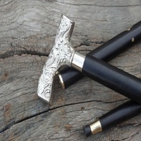 Bâton de marche en bois noir victorien avec poignée de tête en argent Vintage