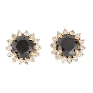 Boucles d'Oreilles Forme Ronde Halo Noir Et Diamant - Product Image 4