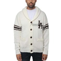 Cardigan en Coton et Laine Doux pour Homme, Tricot Câblé, Respirant, Anti-Plis, Séchage Rapide, Col en V Boutonné, Col Personnalisé, Lettres Rayées, Hiver