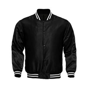 Ropa de invierno para hombre con letras personalizadas, venta al por mayor, chaqueta Varsiti de satén de poliéster en blanco, chaqueta con logotipo personalizado de manga larga - Product Image 5