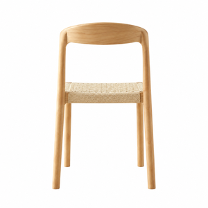 Silla de Comedor Moderna Escandinava de Madera con Asiento de Cordón Tejido y Respaldo Curvo - Product Image 4