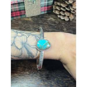 Southwest #20 Kingman Turquoise & Sterling <b>Silver</b> <b>Cuff</b> <b>Bracelet</b> Fashion Jewelry for Men & Women - Product Image 2