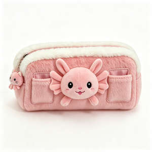 Étui à crayons en peluche axolotl rose personnalisé, adorable trousse à crayons en peluche axolotl avec breloque, grande capacité, axolotl en peluche moelleux - Product Image 6