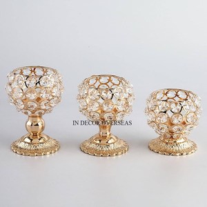Modern Creative Art Designer High Grade Gold Plated Superior Quality Metal Crystal Beaded Luxury <b>Candle</b> <b>Stick</b> <b>Holder</b> From India - Product Image 3