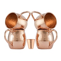 Ensemble de gobelets martelés en cuivre unique de Moscou Mule 16 onces avec paille et verre à liqueur en bois et boîte cadeau élégante