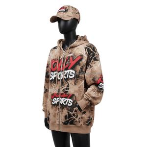 Sweat à capuche zippé pour femme 300 GSM, style streetwear, imprimé marron et noir, logo personnalisable, impression à chaud, vêtements tendance, sweat à capuche basique avec fermeture éclair - Product Image 4