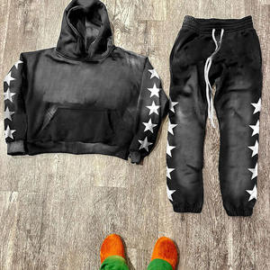 Survêtements d'hiver pour hommes, patch brodé personnalisé, taille plus, sweat-shirt à capuche, poches ourlées, pantalon de survêtement, délavage acide, 100% - Product Image 3