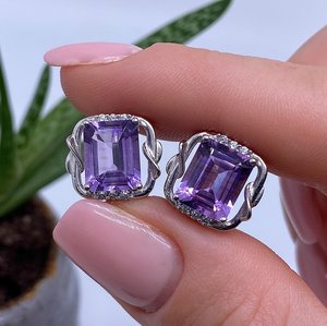 Boucles d'oreilles en améthyste naturelle, argent sterling 925 plaqué or, design mignon, bijoux fins pour femmes, cadeau pour anniversaire ou fête - Product Image 3