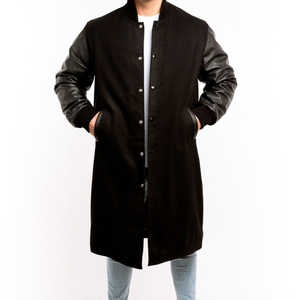 Nouveau luxe 100% laine chenille broderie noir laine corps et cuir noir manches Letterman varsity veste manteau pour hommes OEM - Product Image 1