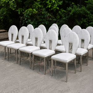 <b>Silver</b> Shell Back <b>Silver</b> Stainless Steel Wedding <b>Chair</b> with White Cushion for Wedding and Banquet Events Event Seating - Product Image 3