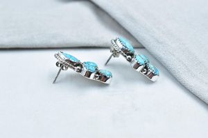 Handmade Mojave <b>Turquoise</b> Sterling Silver Post Stud Earrings for Women - Product Image 4