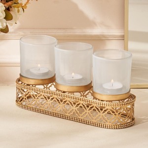 Uniquely Designed Metal Lanterns Glass <b>Candle</b> Holders & Jars for <b>Dinner</b> Room Wood Candleholders with Stylish Features - Product Image 1