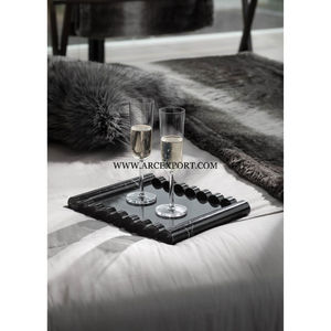 Plateau rectangulaire avec plateau de nourriture et de collations poli brillant pour la décoration de table de maison et de restaurant service en marbre de couleur marron - Product Image 5