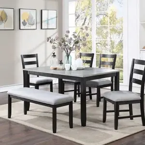 Antique 6-Piece Dining Table Set With Comfort Cushion Chair And Bench Classic Traditional Design For Living Room Or Hotel