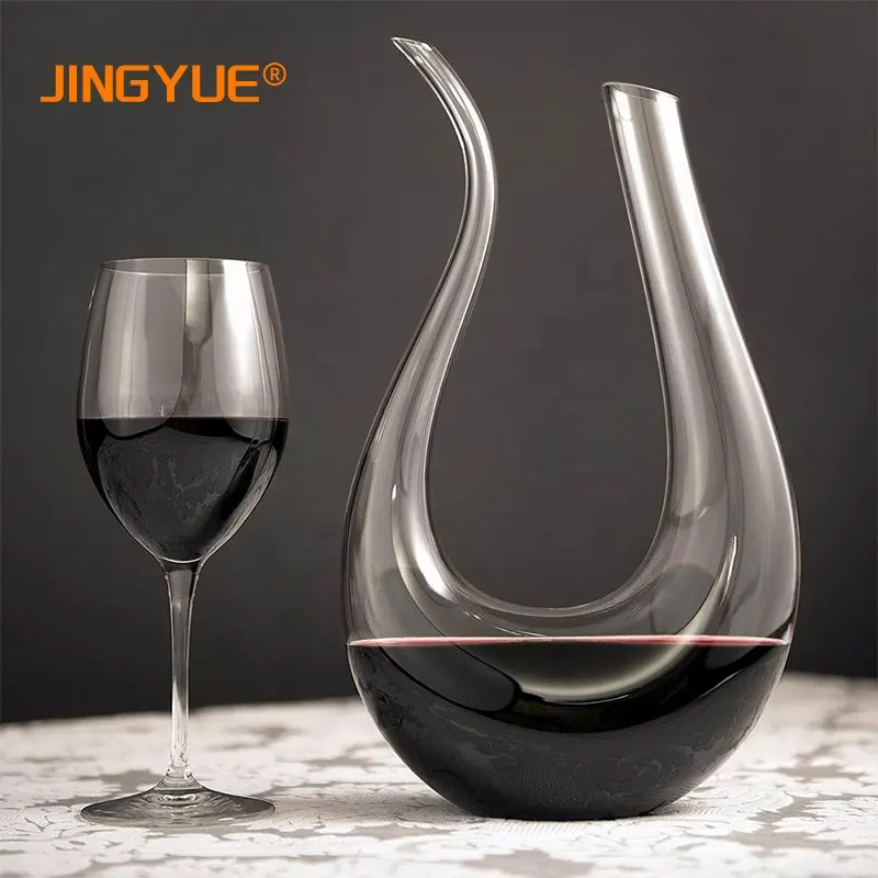 1400ml 47oz Hand Made Elegant U Shaped Lead-free Crystal Clear Wine Decanters and Carafes with Goblet Wine Glass