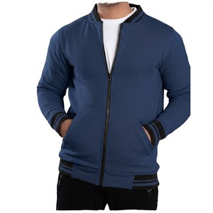 Blouson bomber en polaire bleu marine pour homme, fermeture éclair, col montant, vêtement décontracté, saison automne, coupe classique, matière polyester tricotée - Product Image 1