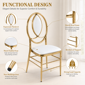 Sedie Chiavari in Ferro Dorato Impilabili e Resistenti per Eventi, Banchetti e Matrimoni - Vendita all'Ingrosso - Product Image 5