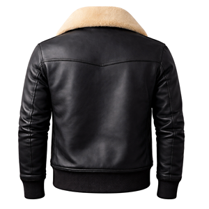 Men's Black Sheep Skin Genuine Leather Streetwear <b>Jacket</b> with Stand Collar Winter Bomber Zipper <b>Heated</b> Windproof Custom OEM - Product Image 2
