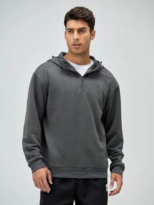 Half Zipper Long Line Kangaroo Pocket Loose Fit Pullover Cotton Blended Hoodies & Sweatshirts <b>White</b> Manufacturer Custom <b>Hoodie</b> - Product Image 2