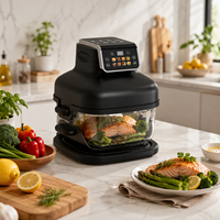 Freidora de Aire Digital de 6.4L con Control Táctil, Cesta Doble de Vidrio Transparente y Ventana Visible para Cocina Saludable en el Hogar