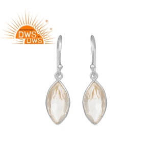 Handmade Designed Fine Sterling <b>Silver</b> Natural Crystal Quartz Gemstone <b>Dangle</b> <b>Earring</b> Jewelry Manufacturer - Product Image 1