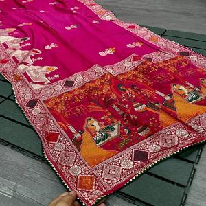 ผ้าไหมโดลาลายดอกไม้คุณภาพส่งออกสำหรับชุดงานเลี้ยงสตรี คอลเลคชั่นอินเดีย มีสินค้าในสต็อก - Product Image 1